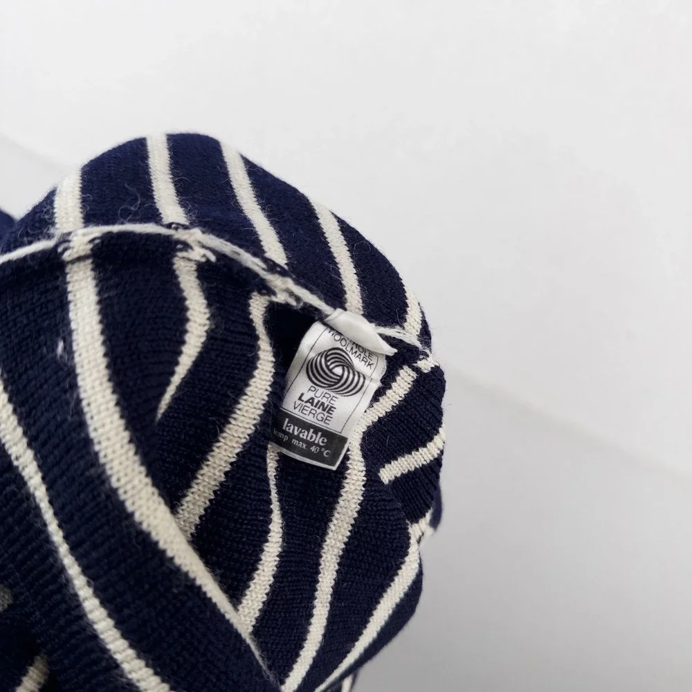 70's Saint James Wool Sweater Bretone Stripe Button Shoulder Made France Blue M